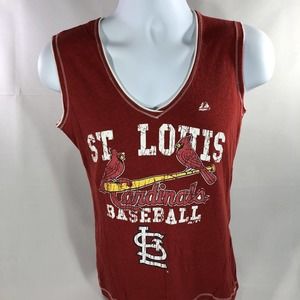 St Louis Cardinals Medium V Neck Tank Top Muscle Shirt By Majestic STL MLB Red